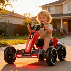 [Ultra-Vibrant Lights]12-volt electric kid’s pedal kart, featuring 4 anti-slip EVA wheels, drifting, reverse driving, with music and Bluetooth capabilities. A highly realistic driving experience, perfect for riding toys.88 pounds of load capacity.