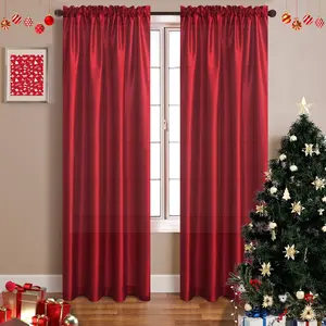 2 Panels Soft Light Filtering Sheer Curtains Rod Pocket Design Festivals adorned in red  for Living Room Bedroom Transparent Colorful Wedding Curtain Gauze style Max-Blackout Texture Window Curtain luxury Semi-Sheer Silk Privacy Drapes Cotton Linen langsi
