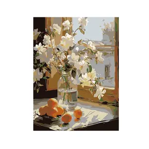 1pcs Magnolia Flower Canvas Painting Kit 16x20 Inches Unframed DIY Paint by Numbers for Beginners, Acrylic Art Set for Home Decoration and Gifts, DIY Painting Supplies