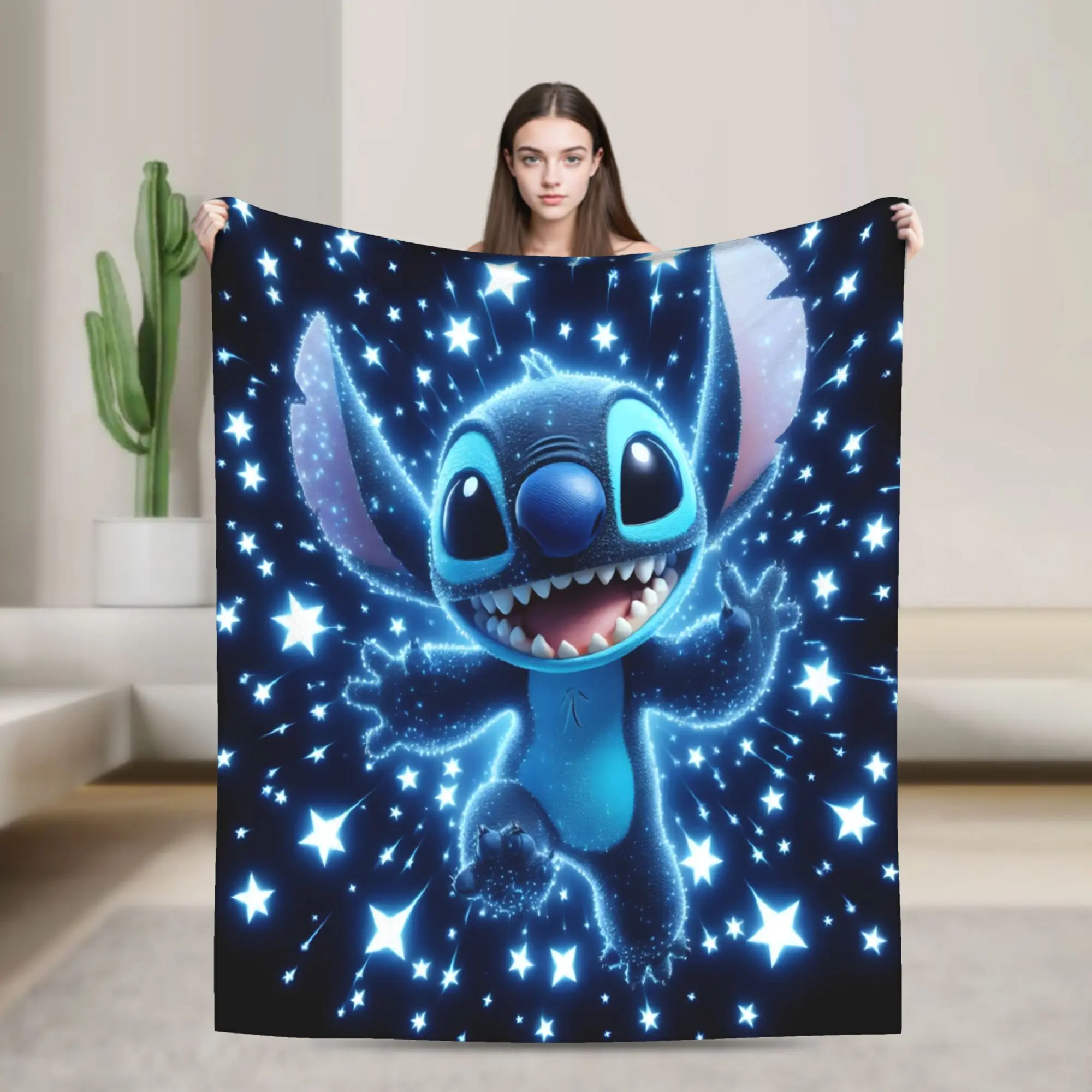 [SummerVibes] DISNEY CLASSIC Lilo & Stitch Starry Glow Throw Blanket, Cute Cartoon Stitch Soft Flannel Fleece Plush Blanket, Warm Cozy Bed Sofa Couch Blanket, Ideal Birthday Holiday Gift for Kids Adults Stitch Fans Home Decor