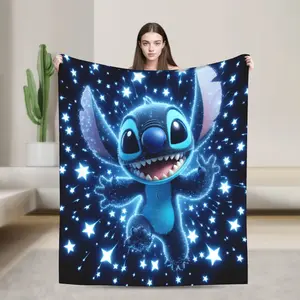 [SummerVibes] DISNEY CLASSIC Lilo & Stitch Starry Glow Throw Blanket, Cute Cartoon Stitch Soft Flannel Fleece Plush Blanket, Warm Cozy Bed Sofa Couch Blanket, Ideal Birthday Holiday Gift for Kids Adults Stitch Fans Home Decor