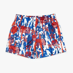 Baseball Lifestyle 101 "Graffiti Stars" Swim Trunks – Men’s Quick-Dry Beachwear, Red, White & Blue Patriotic Graffiti Board Shorts for Pool, Vacation & Summer