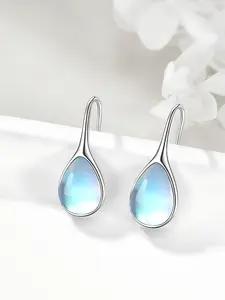 Elegant Women's Casual 925 Silver Plated Water Drop Moonstone Earrings, Hypoallergenic Fashion Hook, All Seasons Wear, Perfect Gift