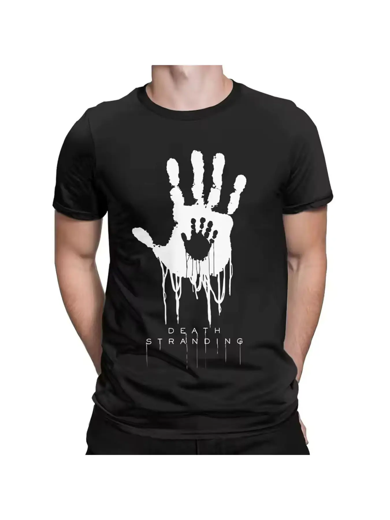 Summer Vintage Death Stranding Hand Graphic Tee, Men's O-Neck Short Sleeve T-Shirt, Casual Fitted Island Showa Gift