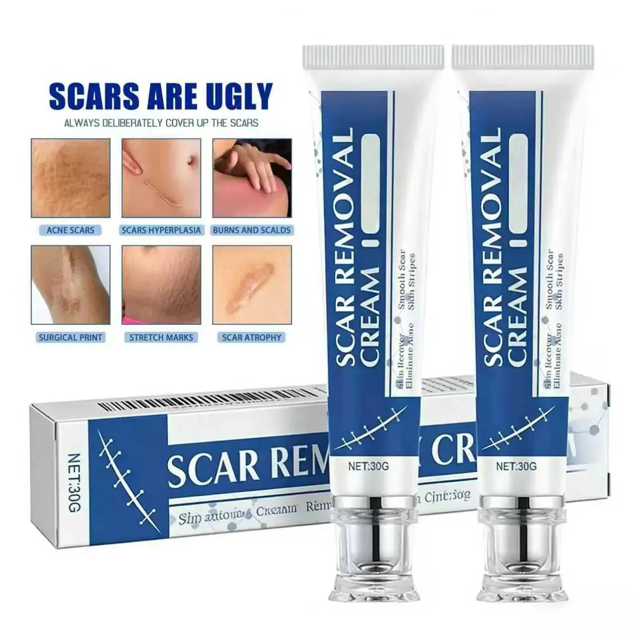 Professional Scar Removal Cream for Women - Advanced Silicone Skin Repair, Scar Care Body Lotions & Creams for Daily Burn Care, Fades Dark Marks on Face & Body, Eases Skin Irritation Scar Solution Silicone Scar Gel