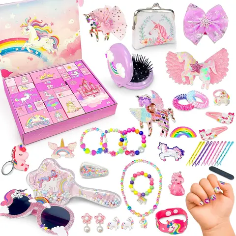 Calendar 2026 for Girls, 24 Days Christmas Advent Calendar with Hair Accessories, Clips, Stickers, Coin Purse, Christmas Surprise Gift Box for Girls, Kids, Daughter, Granddaughter