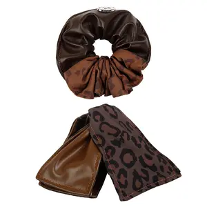 Leopard & Faux Leather Hair Accessory Bundle | 1 Scrunchies + 1 Claw Clip for All Hair Types | Gift for Mother's Day