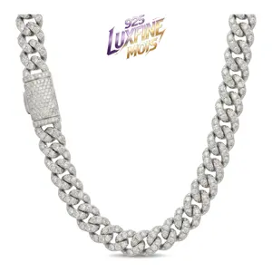 ①③LUXFINE MOIS 6mm Iced Out Moissanite Cuban Link Chain, 925 Sterling Silver Full Paved Hip Hop Necklace, Pass Diamond Tester for Men Women