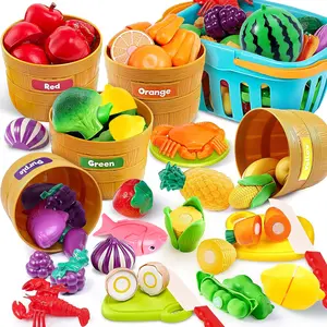Baby Food Game Set, Pre-School Cutting Fun, Kids Kitchen Accessories, Multiple Vegetable Fruit Styles, Boys Girls Color Sorting Toy, Play Kitchen Accessories