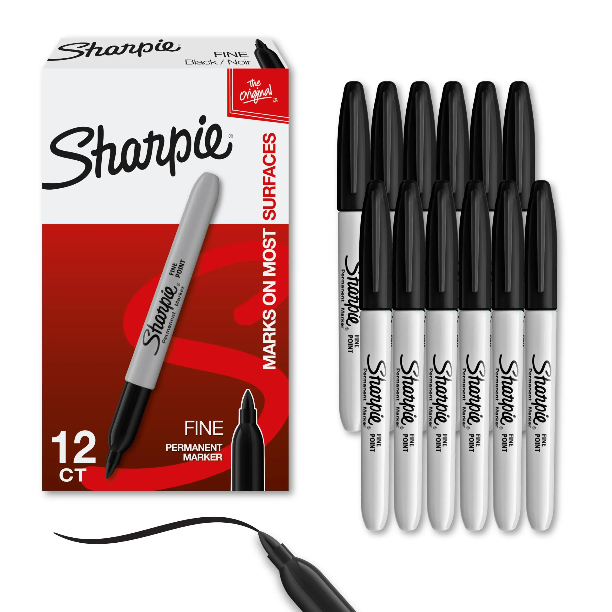 Permanent Markers Fine Tip Black 12 Count, Quick Drying Fade Resistant Ink for Paper, Plastic, Metal, Wood and More