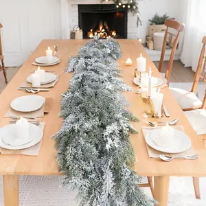 In-stock artificial snow cat's tail grass, cedar, pine, and cypress garlands for home fireplace and Christmas wreath decorations