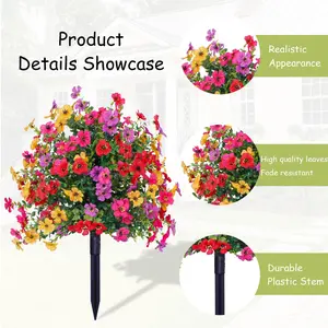 Outdoor Artificial Flower Stake, 1 Piece Realistic Plant Bush Fake Flowers, Ideal for Outdoor Pots, Balcony, Porch, Garden, Home Decor