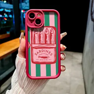 Featuring a Retro Illustrated Sardine Design with a Matte Finish And Stepped Groove Pattern Phone cases Case Compatible with iPhone 17 Pro Max 16 16e 15 14 Plus 13 12 Mini 11 Air X XS Pattern TPU Lens Protection Durable Soft Cover Valentine's Day Gift 2D