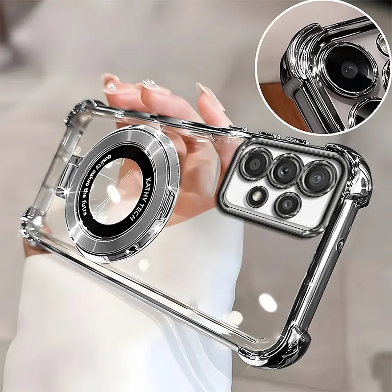 Suitable for [Galaxy A13] high-end phone case🥰, Electroplated Luxury Clear Phone Case with Ring Stand Holder 4-Corner Shockproof Camera Protective Cover 952