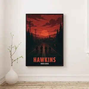 Hawkinss Indiana Vintage Poster: Stranger Things Inspired 80s Wall Art UNFRAMED