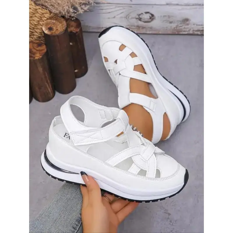 Women's Fashionable Velcro Fastening Wedge Sneakers, Casual Comfortable Soft Sole Sandals, Lightweight Breathable Shoes Daily Wear