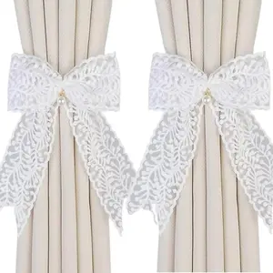 2pcs Bowknot Curtain Tiebacks, Sweet Lace Curtain Holdbacks, Adjustable Ribbon Drape Curtains, Home Decor Window Drapes