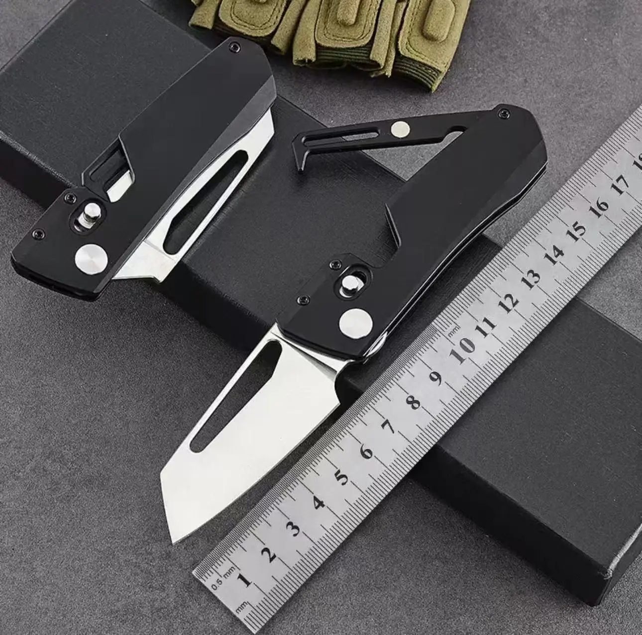 17#JST Simple Modern Black Folding Pocket Knife Durable Sharp Tanto Blade Practical EDC Utility Knife For Camping Survival Knife Collectors