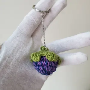 Crochet blackberry/ cute purple blue berry keychain/keyring in 100% compostable package