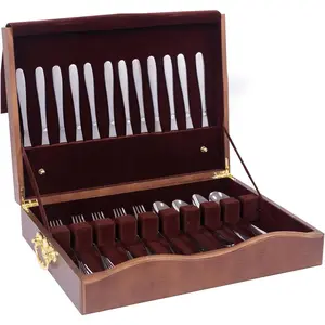 Silverware Storage Box, 1 Layer Wooden Silverware Chest with Drawer, Silverware Case with Handle and Felt Lined, 15.35" x 11.41" Flatware Utensil Organizer for Kitchen, Black(Flatware Not Included)