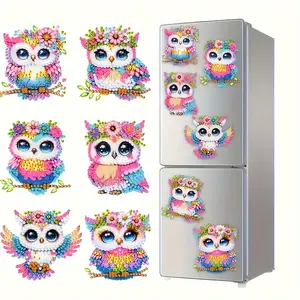 6 pieces DIY owls acrylic material diamond painting refrigerator stickers kitchen decoration home decoration suitable for family and friends holiday gift