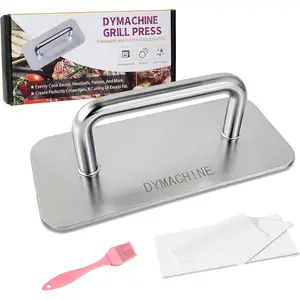 Stainless Steel 9 Inch Heavy Duty Smash Burger Press 2.5mm Non-Stick Smooth Smasher Square Grill Griddle Press Kitchen Stuff For Cooking Beef Bacon Stea