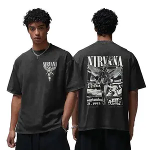 Retro Limited Nirvana Band Tour Black 2-Sided Vintage Tee Graphic Unisex Oversize Rock Band Washed Heavyweight Cotton T-shirt Gift For Rock Music Lovers Vintage Band Shirts Casual Fabric Fit Top Womenswear S