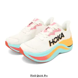 Light Gray-White Runners with Blush Pink Tongue, Sky Blue Structural Line, Coral Orange Midsole Band & Cobalt Blue Outsole Zones — Synthetic Mesh, Layered EVA, Multi-Zone Rubber Tread