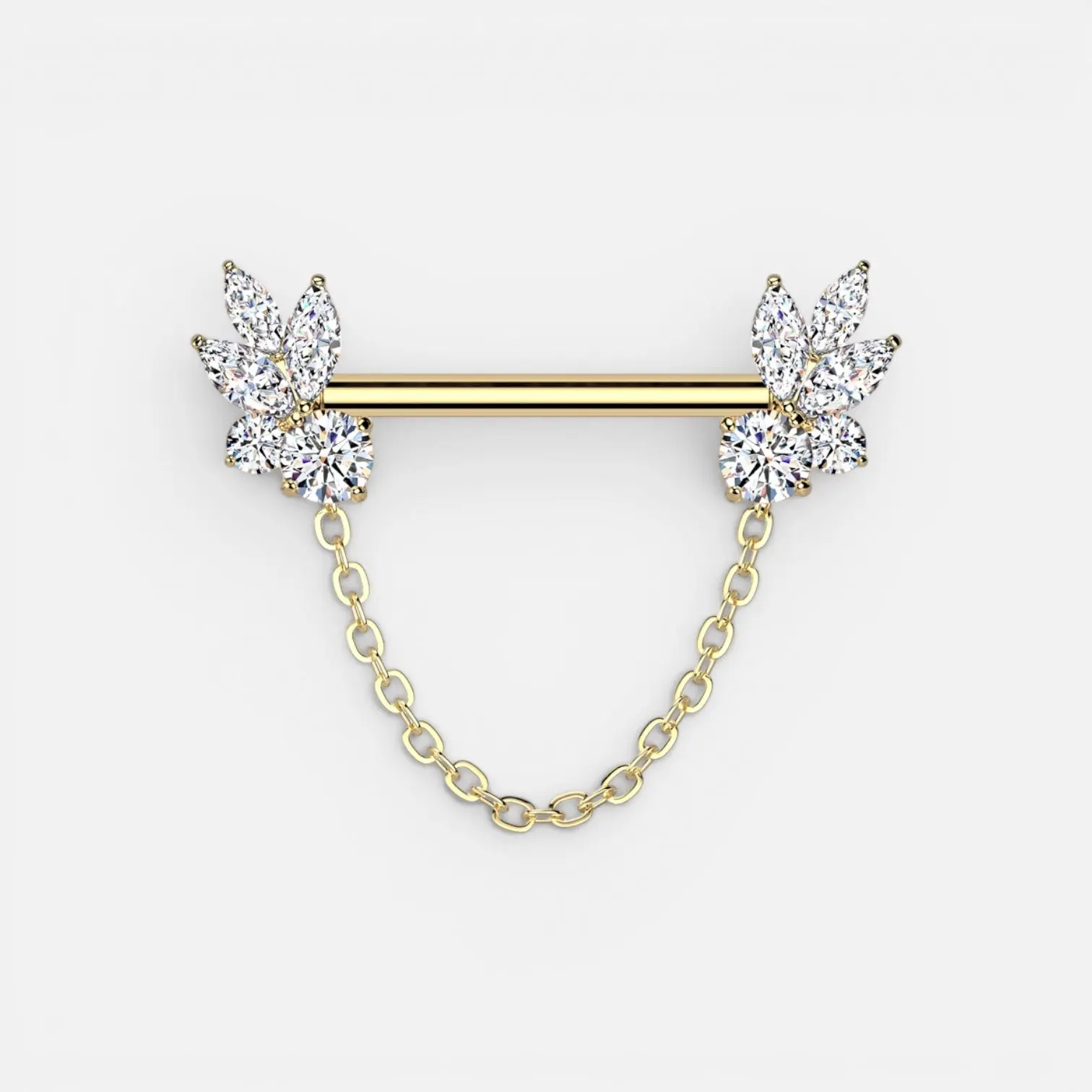 Marquise Cz Dangling Chain Threadless Nipple Barbell