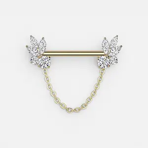 Marquise Cz Dangling Chain Threadless Nipple Barbell