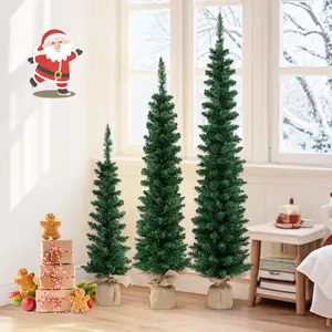 COSTWAY - Set of 3 Pre-Lit Artificial Christmas Trees with 415 Green Branch Tips