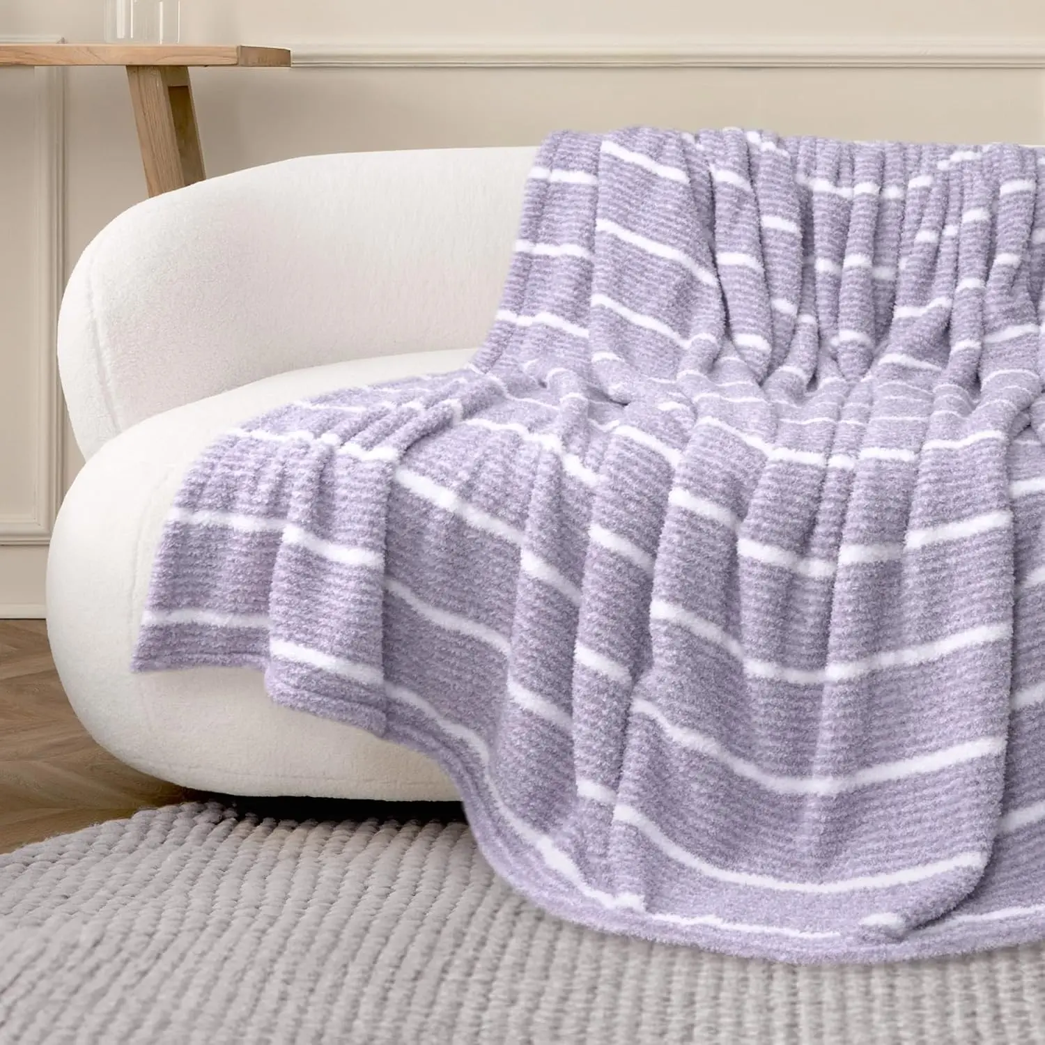 REGAL LIVING Ultra Soft Cozy Knit Throw Blanket 90" x 90" 330 GSM Lightweight Warm OEKO-TEX Certified Double-Sided Stripes
