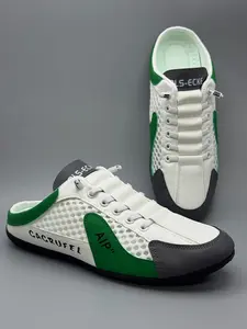 Men's Slip-On Mules PU Leather Shoes, Breathable Mesh Patchwork, Anti-Slip Sole, Comfortable Casual Footwear for All Seasons, Walking Shoes