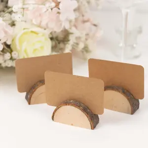 Set of 10 Wood Place Card Holders 2.5" Rustic Semicircle Design with Brown Paper - Wedding Table Number Display