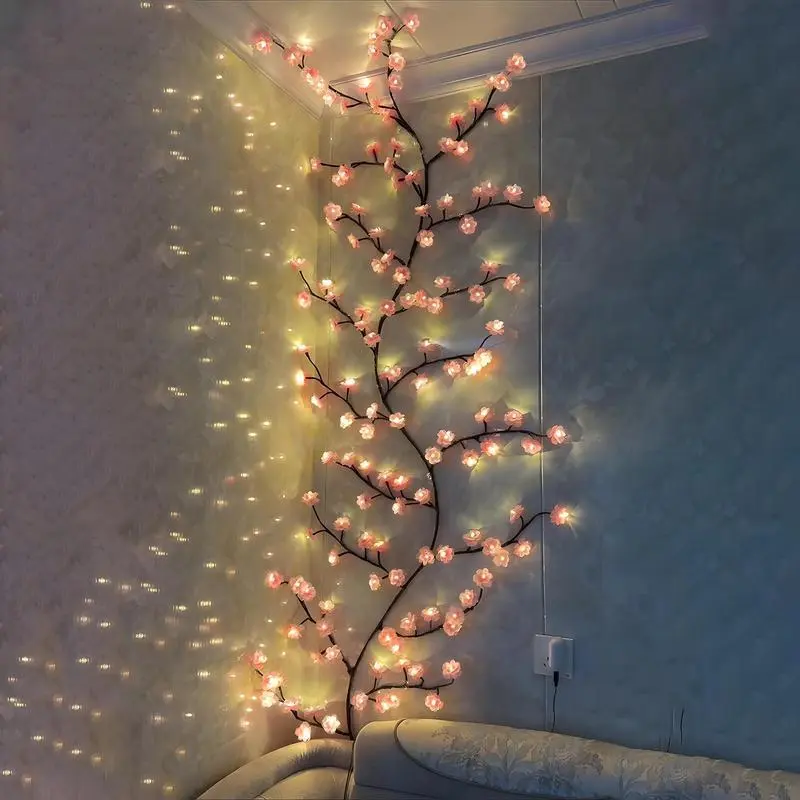 Cherry Blossom Tree Branch Shaped LED Light Branch, 1 Count USB Powered 96 Bright Fancy LED String Light, Led Decoration, Decorative Light for Home Party Wedding Festival, Ambient Lighting, Wall Lights