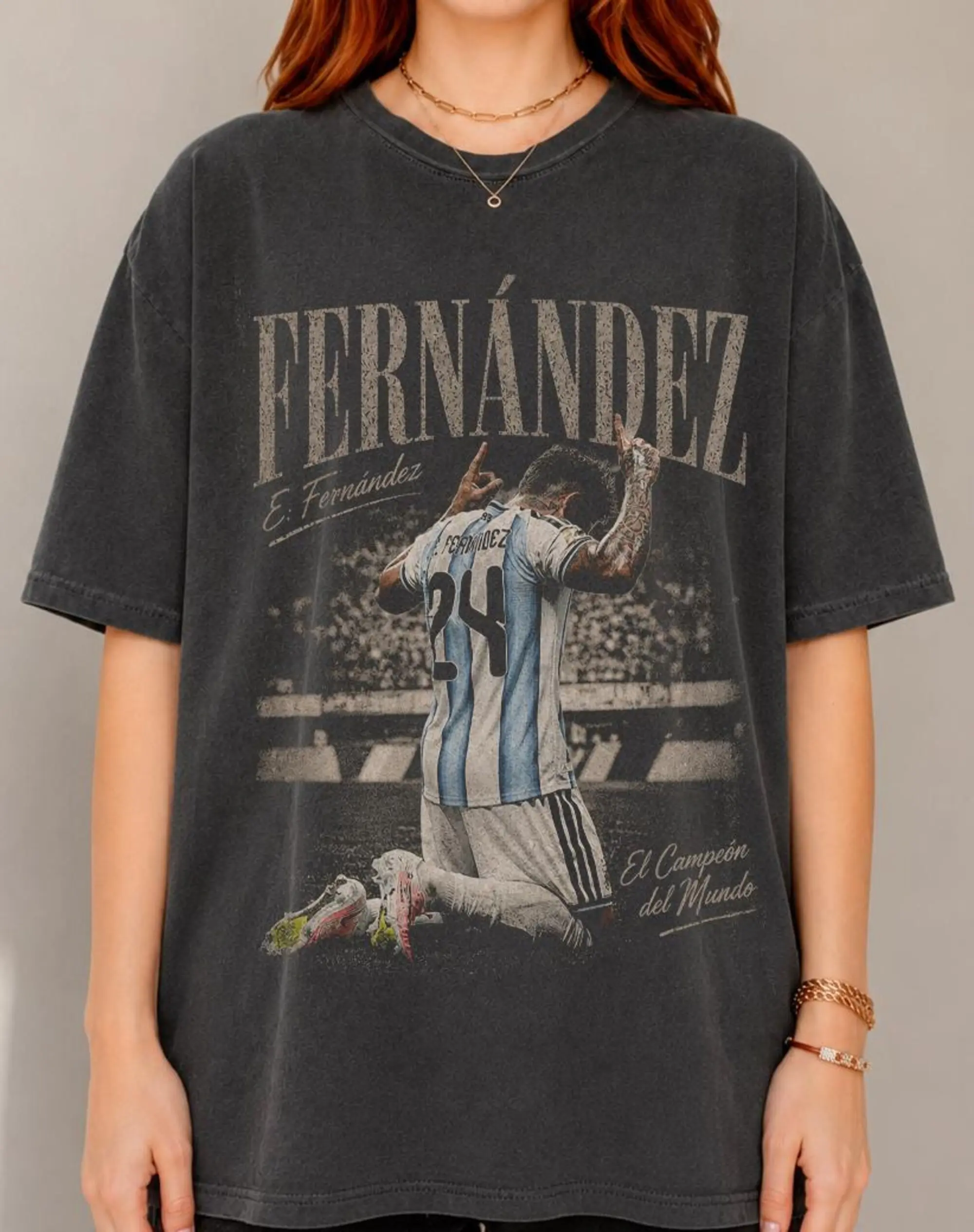 Enzo Fernandez Vintage Bootleg Shirt, Argentina Graphic Tee, El Campeon del Mundo Retro Football Shirt, Fan Gift