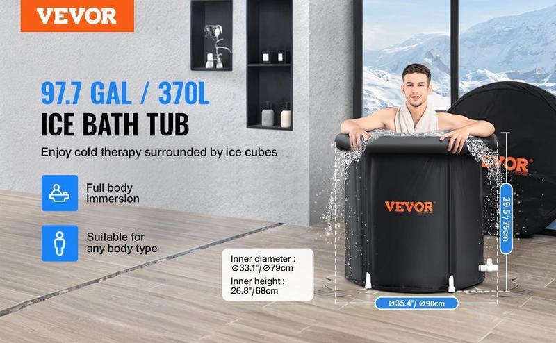 VEVOR Ice Bath Tub, Cold Water Therapy Plunge Tub for Athletes, Portable Outdoor Ice Barrel Plunge Pool for Recovery, Max. 98 Gal Inflatable Folding Bathtub with Cover, Home Ice Pod for Adult