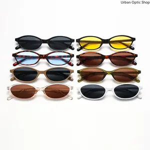 XUH 6pcs Classical Small Oval Frame Elliptical Anti Light Glasses Women Simple Design Shades UV400 Fashion Eyewear Unisex