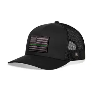 Thin Green Line Trucker Hat  |  Black Army Tactical Snapback