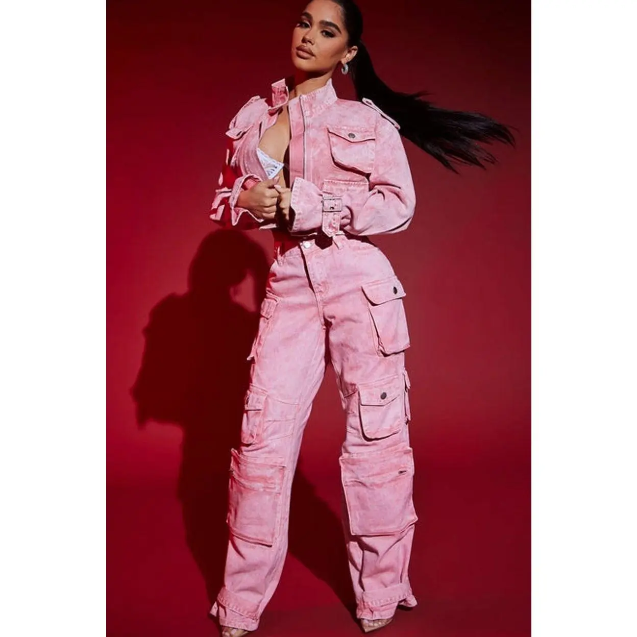 Women's Billie Low-Slung Cargo Jeans - Pink 1, Women's Bottom Garment, Cargo Pants with Pockets