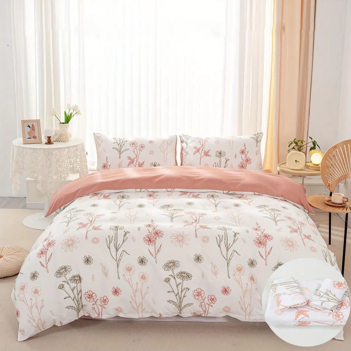 Floral Print Duvet Cover Set without Filler, 1 Count Duvet Cover with 2 Counts Pillowcase, Cool Bedroom Accessories, Home Essentials, Soft Comfortable
