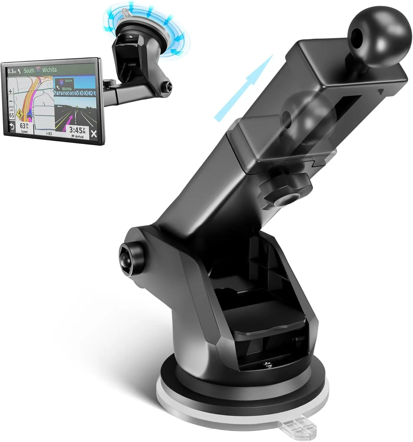 Garmin GPS Replacement Mount with 17mm Ball Cradle, Adjustable Head, Telescopic Arm, Gel Base - Dashboard/Windshield Install, Quick Setup, Secure Grip, Navigation Hold, No-Residue (Fits Nuvi RV Dezl Drive Drivesmart Zumo Driveassist DriveLuxe)
