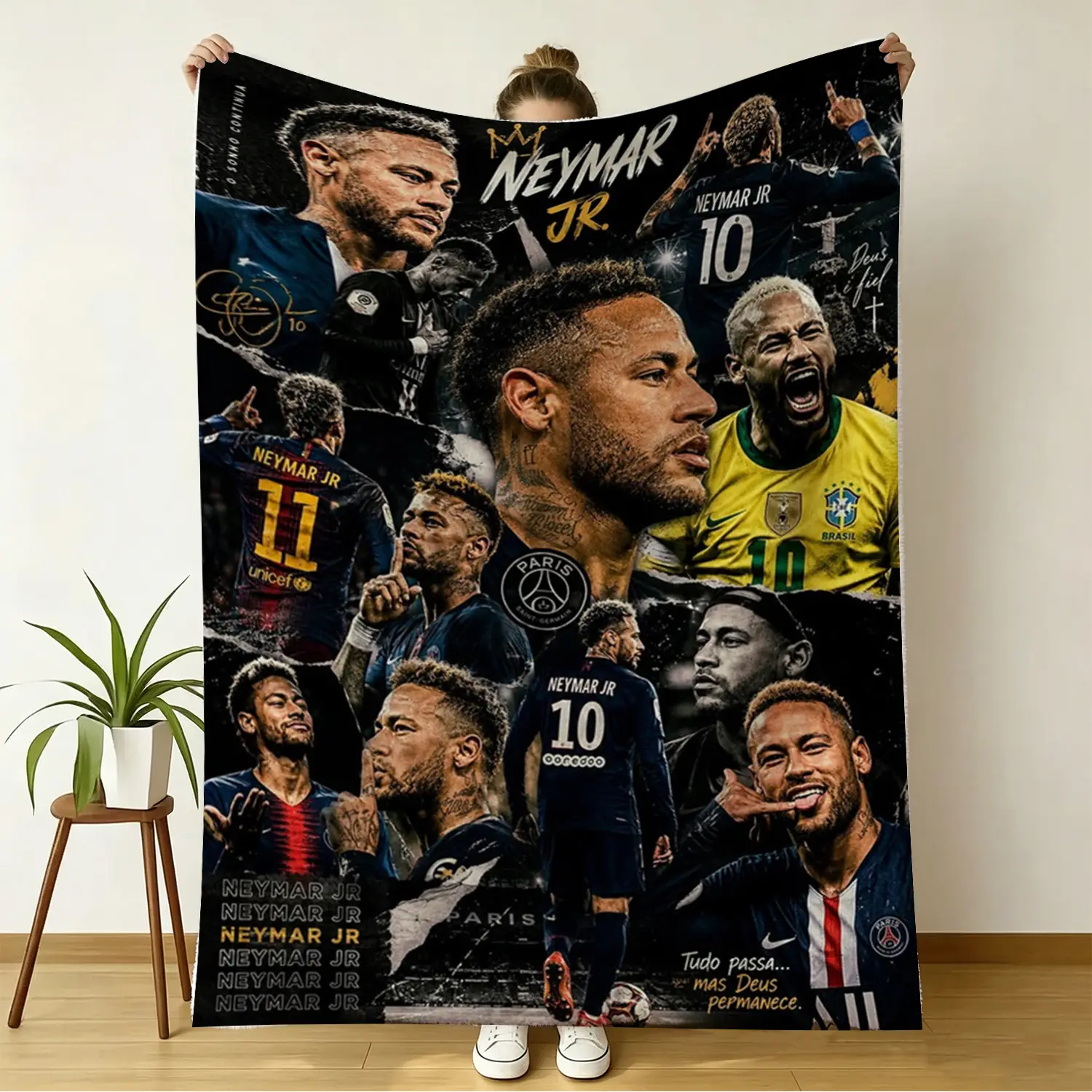 Neymar Jr Blanket, Soccer Player Fleece Throw Blanket, Brazil Football Fan Gift, Soft Cozy Sports Blanket for Soccer Lovers