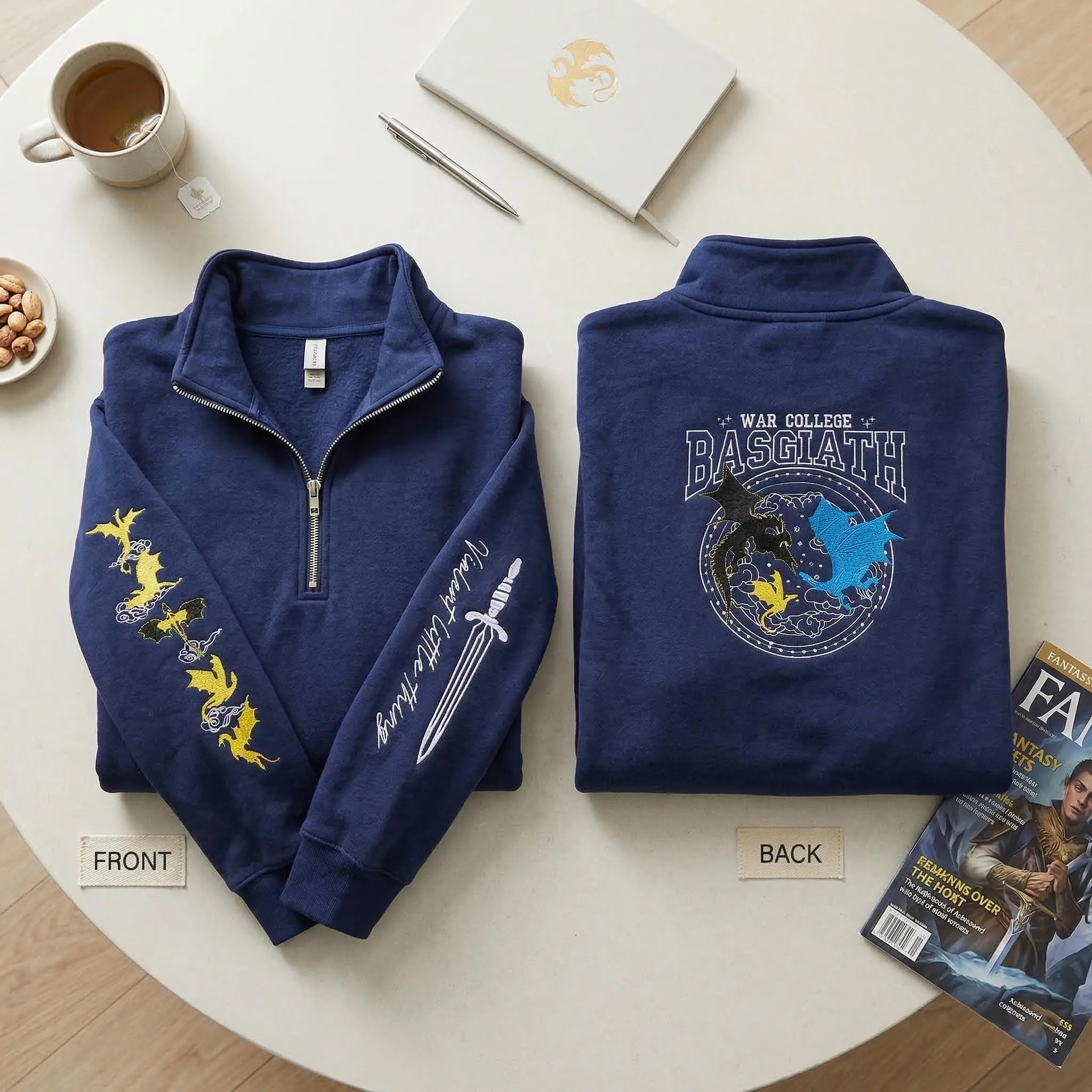 Fourth Wing Embroidered Quarter Zip Sweatshirt, Ridoc Dragon Rider Shirt, Violet Sorrengail Rebecca Yarros Fantasy Reader Gift