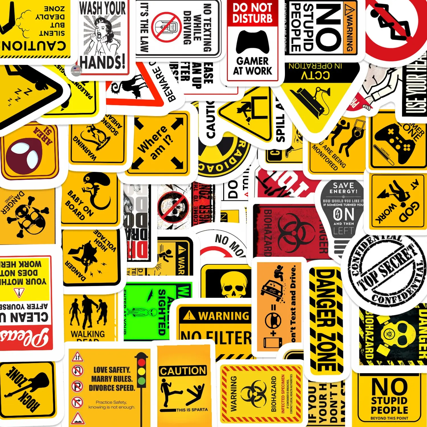 50pcs Funny Warning Sign Meme Stickers Pack, Waterproof Sarcastic Quote Decals for Laptop, Water Bottle, Journal & Scrapbook, Gamer Gift