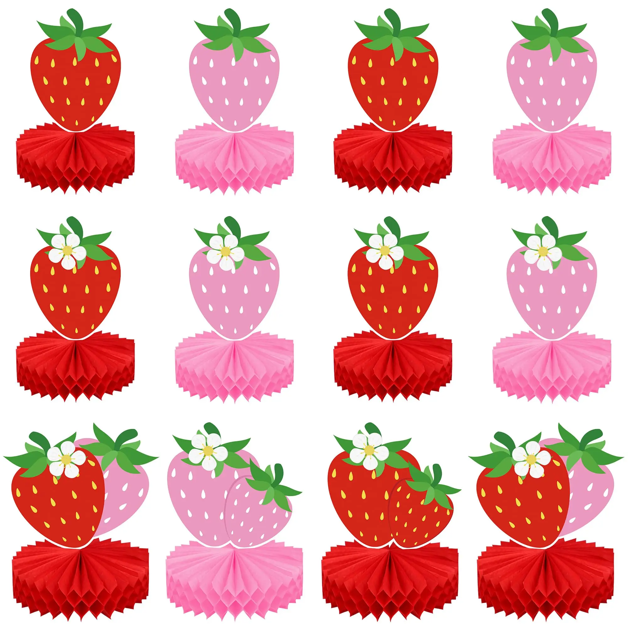 12 Strawberry Centerpieces Red Pink Table Centerpiece Strawberries Paper Party Supplies For Theme Birthday Decor