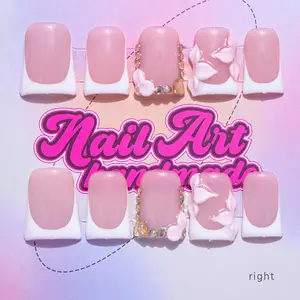 Delicatething Stylish Acrylic Nails Set with 10 Pieces, Y2K Style Duckbill Shape, Handmade with Rhinestones, French Design, Perfect Gift for Girls, Acrylic Nail Kit