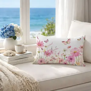 Flower and Butterfly Pillow Cover, Floral Pattern, Single-Sided Print, Simple Home Decor, Suitable for Living Room Bedroom, No Filler Included