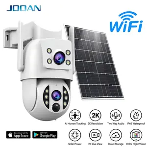 Wireless Solar Wi-Fi Security Camera, Dual Lens 2K HD, PIR Motion Detection, IP66 Waterproof, Color Night Vision, Auto Tracking, Smart Alarm, 2-Way Audio, SD/Cloud Storage (Optional)