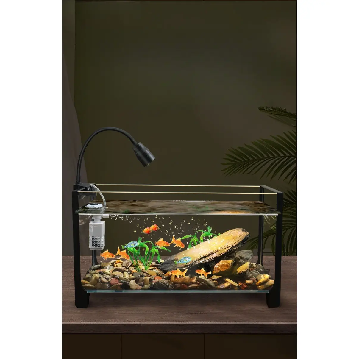 South American Style Stream Tank for Home Small Living Room Ultra Clear Glass Fish Turtle Cohabitation Tank Ecological Small Fish Tank
